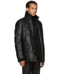 Brioni Black Leather Puffer Jacket
