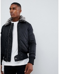 Good For Nothing Bomber Jacket In Black With Faux Fur Collar