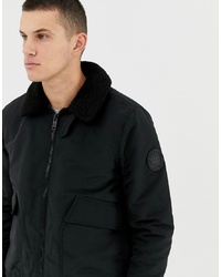 Burton Menswear Borg Collar Puffer Jacket In Black