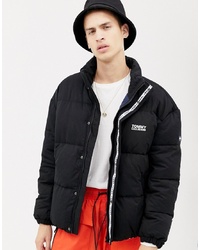 Tommy Jeans Essential Puffer Jacket With Logo In Black