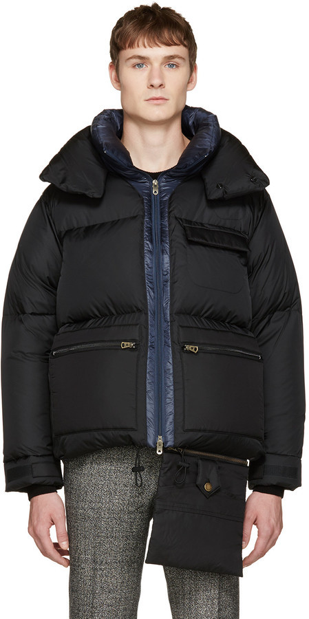 Facetasm Blue Black Layered Big Bomb Jacket, $900 | SSENSE | Lookastic