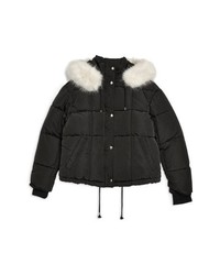 Topshop Faux Fur Lined Quilted Puffer Jacket