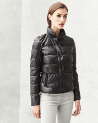 Neiman Marcus Faux Leather Quilted Puffer Jacket