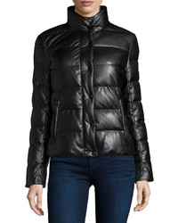 Neiman Marcus Faux Leather Quilted Puffer Jacket