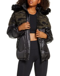 Blanc Noir Faux Shearling Puffer Jacket With Faux