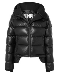 TEMPLA Hooded Tech Jersey And Quilted Leather Down Jacket
