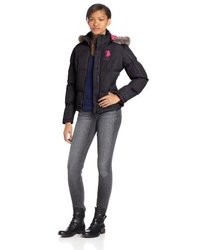 U.S. Polo Assn. Juniors Puffer Jacket With Removable Fur Trimmed Hood