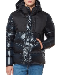 Vince Camuto Mix Media Hooded Puffer Coat In Black At Nordstrom