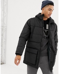 Nicce London Nicce Long Line Puffer Jacket In Black With Hood