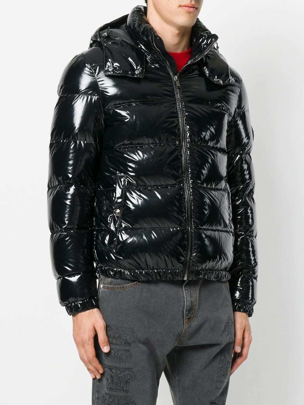 Versace Patent Look Puffer Jacket, $1,997 | farfetch.com | Lookastic