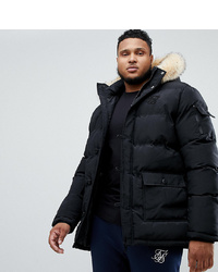Siksilk Puff Parka Jacket With Fur Hood In Black To Asos