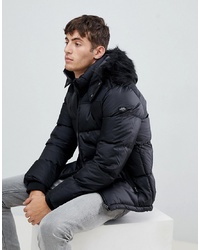 Schott Puffer Jacket With Detachable Hood Faux Black