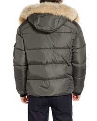 SAM. Quilted Down Jacket With Genuine Coyote Fur Trim Hood