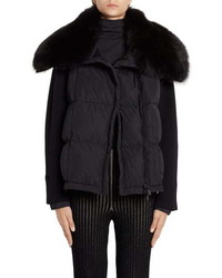 Moncler Quilted Down Knit Jacket With Genuine Fox Fur Collar
