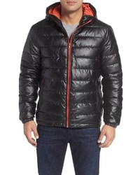 Cole Haan Quilted Faux Leather Hooded Puffer Jacket