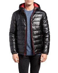 Cole Haan Quilted Faux Leather Hooded Puffer Jacket