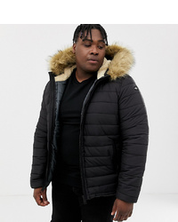 Schott Rocky 2 Hooded Puffer Bomber With Detachable Faux In Black
