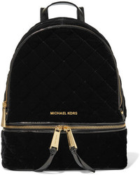 MICHAEL Michael Kors Michl Michl Kors Rhea Patent Leather Trimmed Quilted Velvet Backpack Black