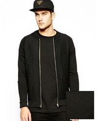 Asos Bomber In Jersey With Zig Zag Quilted Body Black