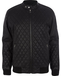 River Island Black Quilted Leather Look Bomber Jacket