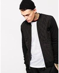 Asos Bomber Jacket With Quilted Woven Panel In Jersey Black