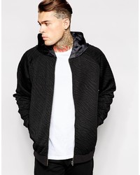 Asos Brand Bomber Jacket In Jersey With Quilting Nylon Hood