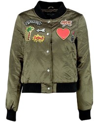 Boohoo Grace Quilted Satin Badge Bomber