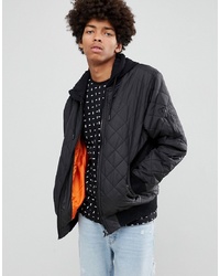YOURTURN Quilted Bomber Jacket In Black With Jersey Hood