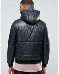 Asos Quilted Bomber Jacket With Hood In Black