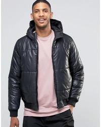Asos Quilted Bomber Jacket With Hood In Black