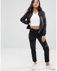 Boohoo Quilted Leather Look Bomber Jacket