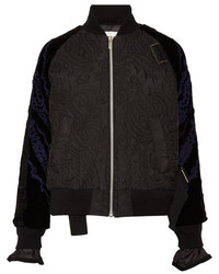 Sacai Quilted Shell And Appliqud Velvet Bomber Jacket Black