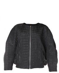 Thep Shiny Black Brocade Quilted Bomber Jacket