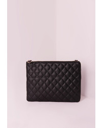 Missguided Black Zipped Quilted Clutch Bag