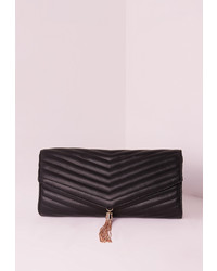 Missguided Chevron Quilted Tassel Clutch Bag Black