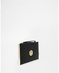Love Moschino Quilted Clutch With Wristlet Strap In Black