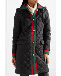 Gucci Hooded Grosgrain Trimmed Quilted Shell Coat Black
