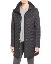 Larry Levine Quilted Hooded Coat With Faux Suede Trim