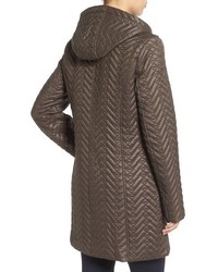 Larry Levine Two Tone Hooded Bib Quilted Coat