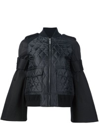 Black Quilted Cotton Bomber Jacket