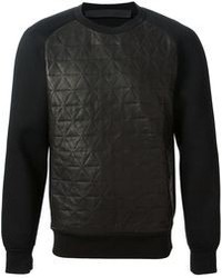 Black Quilted Crew-neck Sweater