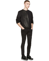 Pierre Balmain Black Neoprene And Leather Quilted Sweatshirt
