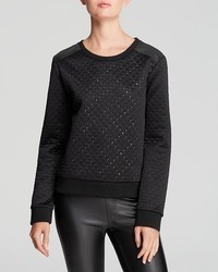 Aqua Sweatshirt Quilted Stud With Faux Leather Shoulders
