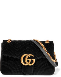 Gucci Gg Marmont Medium Quilted Velvet Shoulder Bag Black