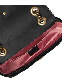 Gucci Gg Marmont Mini Quilted Velvet Crossbody Bag Black