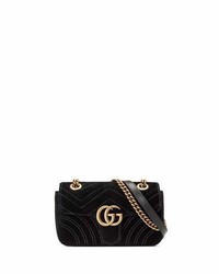 Gucci Gg Marmont Mini Quilted Velvet Crossbody Bag Black