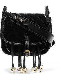 Prada Messenger Leather Trimmed Quilted Velvet Shoulder Bag Black