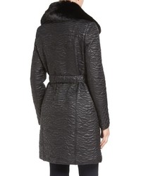 Via Spiga Paisley Quilted Coat With Faux Fur Collar