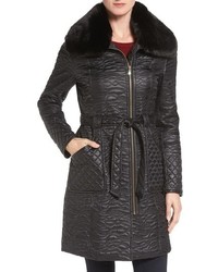 Via Spiga Paisley Quilted Coat With Faux Fur Collar