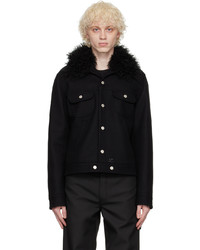 Black Quilted Fur Shirt Jacket